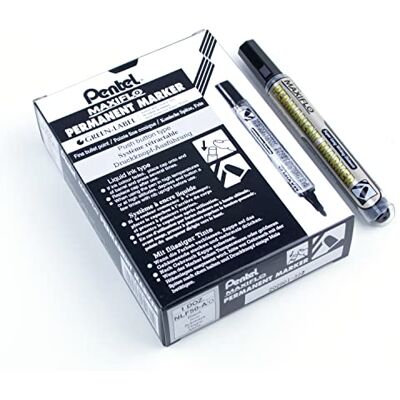 Pentel 4,5 mm kula spets maxi flöde flytande bläck permanent markör med tryckknapp bläck återupplivning – svart (paket med 12 pennor) Pentel 4,5 mm kula spets maxi flöde flytande bläck permanent markör med tryckknapp bläck återupplivning – svart (paket med 12 pennor)