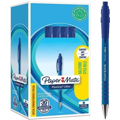 Paper Mate Flexgrip Ultra Kulspetspennor med tryckknapp Mediumspets (1,0 mm) Blå 36 stycken Paper Mate Flexgrip Ultra Kulspetspennor med tryckknapp Mediumspets (1,0 mm) Blå 36 stycken