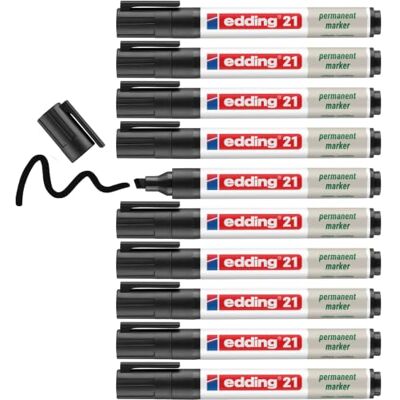 edding 21 Ecoline permanent marker – svart – låda med 10 – rund spets 1,5–3 mm – vattenfast, snabbtorkande, fläckfria pennor – för kartong, plast, glas, trä, metall och tyg – går att fylla på edding 21 Ecoline permanent marker – svart – låda med 10 – rund spets 1,5–3 mm – vattenfast, snabbtorkande, fläckfria pennor – för kartong, plast, glas, trä, metall och tyg – går att fylla på