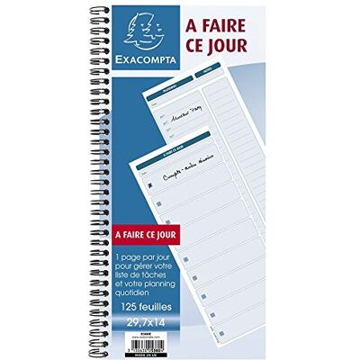 Exacompta Carnet spirale 29,7x14cm a faire ce jour 125 feuilles Exacompta Carnet spirale 29,7x14cm a faire ce jour 125 feuilles
