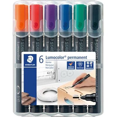 STAEDTLER 352 WP6 Permanentmarker Lumocolor, nachfüllbar, Rundspitze, Box mit 6 Farben STAEDTLER 352 WP6 Permanentmarker Lumocolor, nachfüllbar, Rundspitze, Box mit 6 Farben