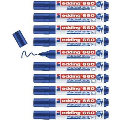 edding 660 Whiteboard-markör – blå – 10 markörer – kulspets 1,5–3 mm – whiteboard, blädderblock, anteckningstavla – påfyllningsbar edding 660 Whiteboard-markör – blå – 10 markörer – kulspets 1,5–3 mm – whiteboard, blädderblock, anteckningstavla – påfyllningsbar