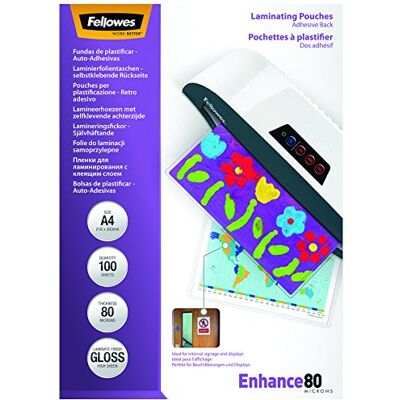 Fellowes lamineringsfilmer A4 med självhäftande baksida, 80 mikron (2 x 80 mic), 100 stycken Fellowes lamineringsfilmer A4 med självhäftande baksida, 80 mikron (2 x 80 mic), 100 stycken