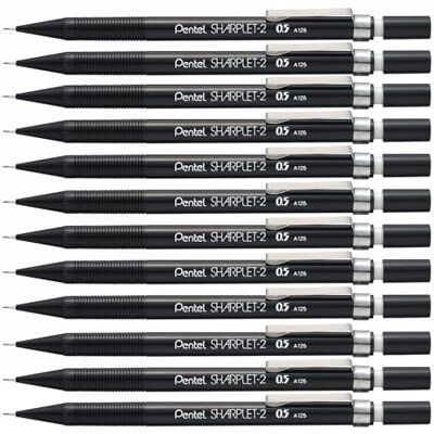 Pentel Sharplet mekanisk penna, 0,5 mm bly (paket med 12), svart Pentel Sharplet mekanisk penna, 0,5 mm bly (paket med 12), svart