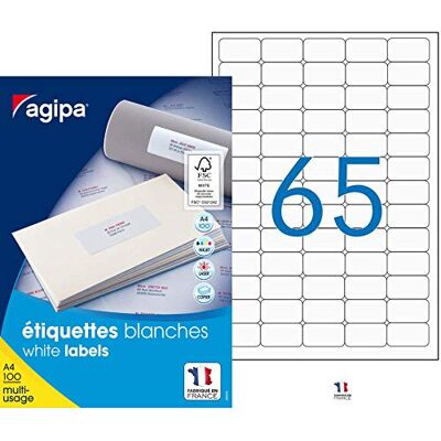 Agipa 102199-6500 etiketter DIN A4 multianvändning rundad 38,1 x 21,2 mm vit Agipa 102199-6500 etiketter DIN A4 multianvändning rundad 38,1 x 21,2 mm vit
