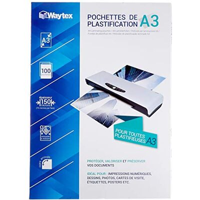 Waytex Lamineringsfilm, A3, 75 mikron, glänsande, transparent, 100 ark Waytex Lamineringsfilm, A3, 75 mikron, glänsande, transparent, 100 ark
