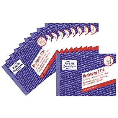 Avery 1714-10 faktura (A6 tvärgående 2x40 ark, självkopierande med färgad genomslag, med netto- och bruttobelopp, moms och mycket mer, speciellt för Österrike) 10-pack, vit/gul Avery 1714-10 faktura (A6 tvärgående 2x40 ark, självkopierande med färgad genomslag, med netto- och bruttobelopp, moms och mycket mer, speciellt för Österrike) 10-pack, vit/gul