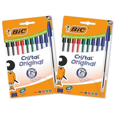 BIC Cristal Original kulspetspennor Medium punkt (1,0 mm) – blandade färger, förpackning med 2 paket med 10 BIC Cristal Original kulspetspennor Medium punkt (1,0 mm) – blandade färger, förpackning med 2 paket med 10