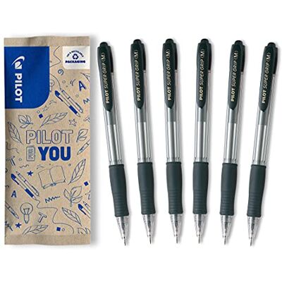 PILOT Super Grip Ballpoint Kulspetspenna, Svart, Paket med 6 PILOT Super Grip Ballpoint Kulspetspenna, Svart, Paket med 6