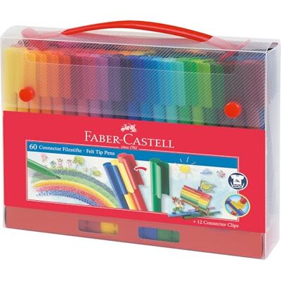 Faber-Castell 155560 Filtspennset Connector väska, 74-delat med 60 fiberpennor, målarset för barn Faber-Castell 155560 Filtspennset Connector väska, 74-delat med 60 fiberpennor, målarset för barn
