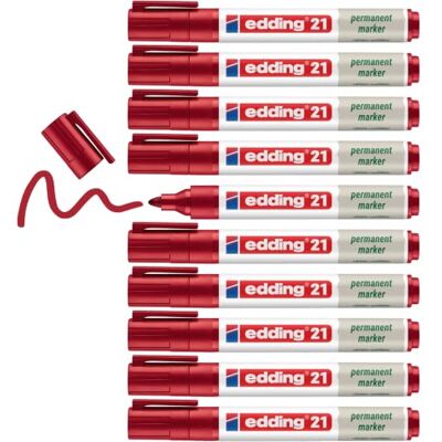 edding 21 Ecoline permanent marker – röd – låda med 10 – rund spets 1,5–3 mm – vattenfast, snabbtorkande, fläckfria pennor – för kartong, plast, glas, trä, metall och tyg – går att fylla på edding 21 Ecoline permanent marker – röd – låda med 10 – rund spets 1,5–3 mm – vattenfast, snabbtorkande, fläckfria pennor – för kartong, plast, glas, trä, metall och tyg – går att fylla på