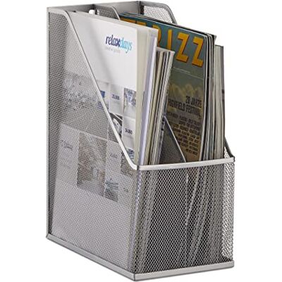 Relaxdays Stående samlare, 2 fack, metallnät, robust stående fil A4 – C4, arkivlåda, förvaring för dokument, silver Relaxdays Stående samlare, 2 fack, metallnät, robust stående fil A4 – C4, arkivlåda, förvaring för dokument, silver