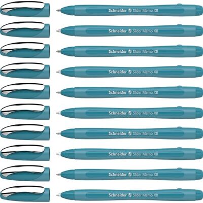 Schneider Slider Memo XB kulspetspenna (Colour Edition med lock, linjetjocklek: XB) 10-pack, fodralfärg: teal, skrivfärg: blå Schneider Slider Memo XB kulspetspenna (Colour Edition med lock, linjetjocklek: XB) 10-pack, fodralfärg: teal, skrivfärg: blå