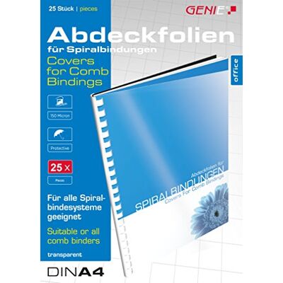 GENIE 12385 omslag (DIN A4; glasklar; 150 mikron; lämplig för alla bindningsanordningar) 25 stycken transparent GENIE 12385 omslag (DIN A4; glasklar; 150 mikron; lämplig för alla bindningsanordningar) 25 stycken transparent