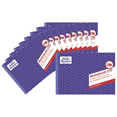 Avery 1772-10 veckorapport (A5 tvärgående, självkopierande, testad av juridiska experter, för DE/AT för veckovis dokumentation av arbetsprestanda, 2 x 40 ark) 10-pack, vit/gul Avery 1772-10 veckorapport (A5 tvärgående, självkopierande, testad av juridiska experter, för DE/AT för veckovis dokumentation av arbetsprestanda, 2 x 40 ark) 10-pack, vit/gul