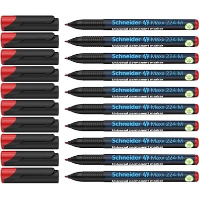 Schneider Maxx 224 M universalmärkpenna (permanent, Cap-Off-Ink, påfyllningsbar, 1,0 mm) förpackning med 10 röd Schneider Maxx 224 M universalmärkpenna (permanent, Cap-Off-Ink, påfyllningsbar, 1,0 mm) förpackning med 10 röd