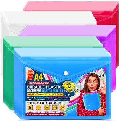 G4GADGET 50 A4/Foolscap dokument plastplånböcker ljusa transparenta tryckarplånböcker – blandade färger G4GADGET 50 A4/Foolscap dokument plastplånböcker ljusa transparenta tryckarplånböcker – blandade färger