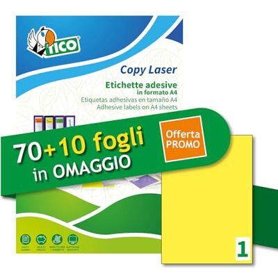 TICO Italia LP4FG-210297P självhäftande etiketter neongula 70 + 10 extra ark, rektangulära 210 x 297 mm, 1 arketikett, permanent lim, laserskrivare och bläckstråleskrivare TICO Italia LP4FG-210297P självhäftande etiketter neongula 70 + 10 extra ark, rektangulära 210 x 297 mm, 1 arketikett, permanent lim, laserskrivare och bläckstråleskrivare