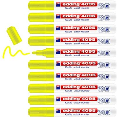 edding 4095 kritmarkör – neongul – 10 kritpennor – rund spets 2–3 mm – kritpenna för tavla kan torkas av – för märkning av fönster, glas, spegel – bordspenna med ogenomskinliga färger edding 4095 kritmarkör – neongul – 10 kritpennor – rund spets 2–3 mm – kritpenna för tavla kan torkas av – för märkning av fönster, glas, spegel – bordspenna med ogenomskinliga färger