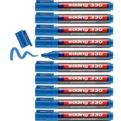 edding 330 permanent markör – ljusblå – 10 pennor – mejselspets 1–5 mm – vattentät, snabbtorkande, smutssäkra pennor – för kartong, plast, glas, trä, metall och tyg edding 330 permanent markör – ljusblå – 10 pennor – mejselspets 1–5 mm – vattentät, snabbtorkande, smutssäkra pennor – för kartong, plast, glas, trä, metall och tyg