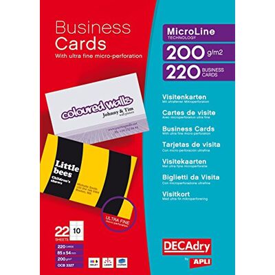DECAdry 200 gsm visitkort 220 kort (85 x 54 mm) vit OCB-3327 DECAdry 200 gsm visitkort 220 kort (85 x 54 mm) vit OCB-3327
