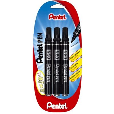 Pentel N50 set med 3 permanenta markörer med svart konisk spets Pentel N50 set med 3 permanenta markörer med svart konisk spets