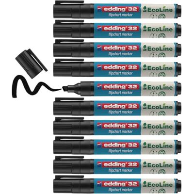 edding 32 EcoLine blädderblock markör svart låda med 10 mejselspets 1-5 mm markör för att skriva, rita på blädderblock färgar inte igenom torkar inte ut påfyllningsbar edding 32 EcoLine blädderblock markör svart låda med 10 mejselspets 1-5 mm markör för att skriva, rita på blädderblock färgar inte igenom torkar inte ut påfyllningsbar