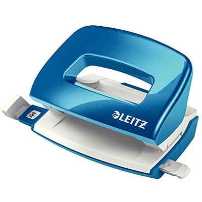 Leitz WOW Mini Hålslag, 10 ark, styrskena med formatmarkeringar, metall, blå metallic, 50601036 Leitz WOW Mini Hålslag, 10 ark, styrskena med formatmarkeringar, metall, blå metallic, 50601036