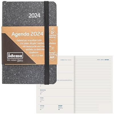 Idena 11070 – möteskalender 2024, 85 x 135 mm, grå, 176 sidor, 1 vecka på 1 sida, agenda, veckoplanering, omslag av återvunnet läder Idena 11070 – möteskalender 2024, 85 x 135 mm, grå, 176 sidor, 1 vecka på 1 sida, agenda, veckoplanering, omslag av återvunnet läder