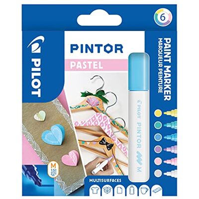 PILOT PINTOR Kreativ märkpenna – 6 stycken i M – pastellfärger – färgmarkerpennor för gör-det-själv-projekt, för nästan alla ytor, snabbtorkande och vältäckande PILOT PINTOR Kreativ märkpenna – 6 stycken i M – pastellfärger – färgmarkerpennor för gör-det-själv-projekt, för nästan alla ytor, snabbtorkande och vältäckande
