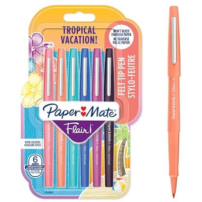 Paper Mate Flair filtspetspennor Mediumspets (0.7 mm) Tropical Vacation färger 6 stycken Paper Mate Flair filtspetspennor Mediumspets (0.7 mm) Tropical Vacation färger 6 stycken