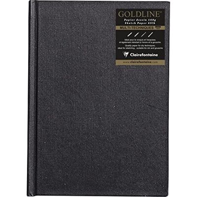 Clairefontaine – Ref. 34247C – Goldline Box Block (64 vita ark) – A6-storlek (148 x 105 mm), 140 g/m² papper, stående format – svart omslag – lämplig för torrtekniker Clairefontaine – Ref. 34247C – Goldline Box Block (64 vita ark) – A6-storlek (148 x 105 mm), 140 g/m² papper, stående format – svart omslag – lämplig för torrtekniker