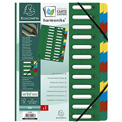 Exacompta Ref 55243E Harmonika Multipart File 24.5 x 32cm in Size, Suitable for A4 Documents, 24 Multi-Coloured Tabbed Sections, Premium Pressboard Cover Green Cover Exacompta Ref 55243E Harmonika Multipart File 24.5 x 32cm in Size, Suitable for A4 Documents, 24 Multi-Coloured Tabbed Sections, Premium Pressboard Cover Green Cover