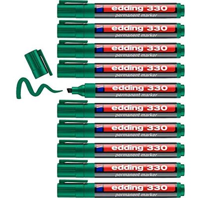 edding 330 permanent markör – grön – 10 pennor – mejselspets 1–5 mm – vattentät, snabbtorkande, smutssäkra pennor – för kartong, plast, glas, trä, metall och tyg edding 330 permanent markör – grön – 10 pennor – mejselspets 1–5 mm – vattentät, snabbtorkande, smutssäkra pennor – för kartong, plast, glas, trä, metall och tyg