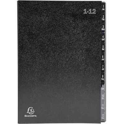 Exacompta Ref. 57012E kartong med 12 ordonatorsorterare hårt omslag återvunnet kortinteriör digitala laminerade flikar från 1 till 12-12 fack dim 25 x 33 cm för A4 svart Exacompta Ref. 57012E kartong med 12 ordonatorsorterare hårt omslag återvunnet kortinteriör digitala laminerade flikar från 1 till 12-12 fack dim 25 x 33 cm för A4 svart