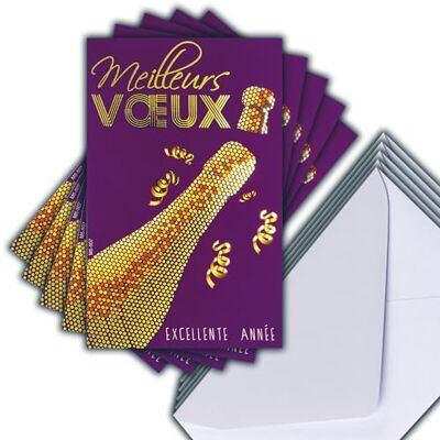 Afie M5-507 LOT 5 identiska kort bästa gyllene önskningar 13,5 x 8,5 cm + 5 vita kuvert 14 x 9 cm Gott nytt år önskar januari lock och champagneflaska skapad tryckt i Frankrike Afie M5-507 LOT 5 identiska kort bästa gyllene önskningar 13,5 x 8,5 cm + 5 vita kuvert 14 x 9 cm Gott nytt år önskar januari lock och champagneflaska skapad tryckt i Frankrike