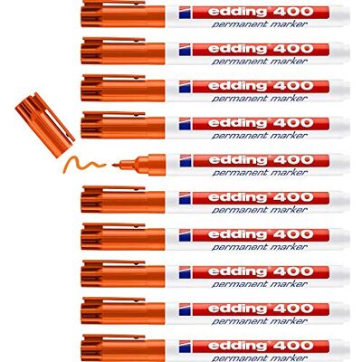 edding 400 permanent markör – orange – 10 pennor – fin rund spets 1 mm – vattentät, snabbtorkande, smutssäkra pennor – för kartong, plast, trä, metall, glas och tyg edding 400 permanent markör – orange – 10 pennor – fin rund spets 1 mm – vattentät, snabbtorkande, smutssäkra pennor – för kartong, plast, trä, metall, glas och tyg