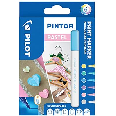 PILOT PINTOR Kreativ märkpenna – 6 stycken i F – pastellfärger – färgmarkerpennor för gör-det-själv-projekt, för nästan alla ytor, snabbtorkande och vältäckande PILOT PINTOR Kreativ märkpenna – 6 stycken i F – pastellfärger – färgmarkerpennor för gör-det-själv-projekt, för nästan alla ytor, snabbtorkande och vältäckande