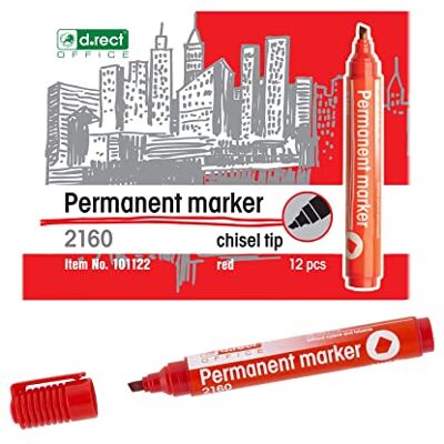 D.RECT 2160 CT 12 stycken permanentmarkeringspennor linjebredd: 1–5 mm vattentät för många ytor röd D.RECT 2160 CT 12 stycken permanentmarkeringspennor linjebredd: 1–5 mm vattentät för många ytor röd