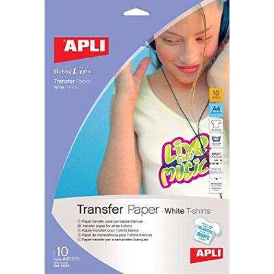 APLI TRANSFER PAPER FOR WHITE FABRICS A4 10 SHEETS A4128 APLI TRANSFER PAPER FOR WHITE FABRICS A4 10 SHEETS A4128