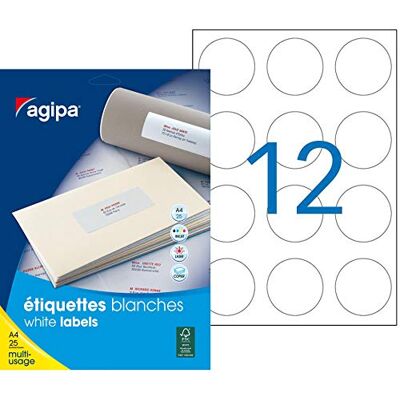 Agipa 102373 102373 300 etiketter multianvändning, rundad, 60 mm, vit Agipa 102373 102373 300 etiketter multianvändning, rundad, 60 mm, vit
