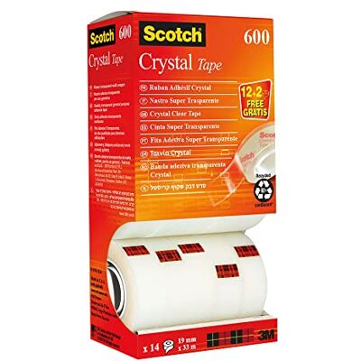 Scotch kristallklar tejp, värdepaket, 19 mm x 33 m, 14 rullar/förpackning Scotch kristallklar tejp, värdepaket, 19 mm x 33 m, 14 rullar/förpackning