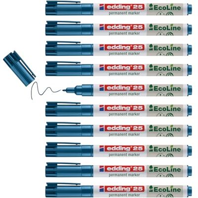 edding 25 Ecoline permanent marker – blå – låda med 10 – rund spets 1 mm – vattenfast, snabbtorkande, fläckfria pennor – för kartong, plast, glas, trä, metall och tyg – går att fylla på edding 25 Ecoline permanent marker – blå – låda med 10 – rund spets 1 mm – vattenfast, snabbtorkande, fläckfria pennor – för kartong, plast, glas, trä, metall och tyg – går att fylla på
