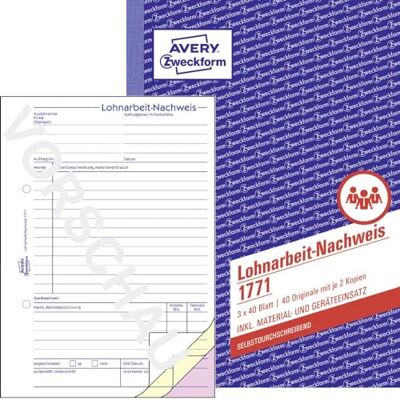 Avery Syftesform 1771 Lönearbetsbevis (A5, självskrivande, för Tyskland och Österrike, kontrollerade av sexperter och erkända finansiella myndigheter, för timupphämtning, 3 x 40 ark) vit/gul/rosa Avery Syftesform 1771 Lönearbetsbevis (A5, självskrivande, för Tyskland och Österrike, kontrollerade av sexperter och erkända finansiella myndigheter, för timupphämtning, 3 x 40 ark) vit/gul/rosa
