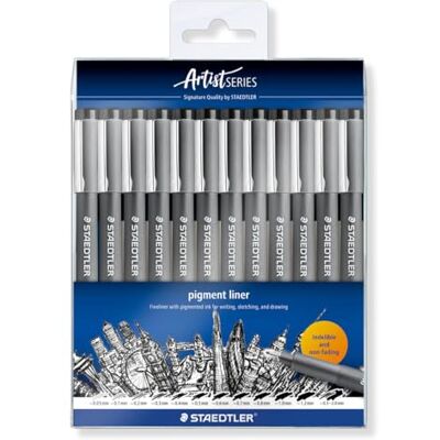 STAEDTLER 308-9 TB12 pigmentfoder pennor blandade linjebredder, svart (set med 12) STAEDTLER 308-9 TB12 pigmentfoder pennor blandade linjebredder, svart (set med 12)