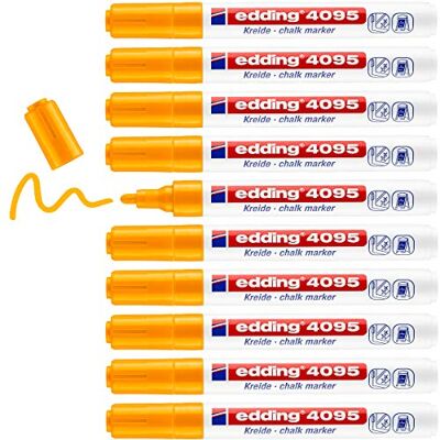 edding 4095 kritmarkör – neonorange – 10 kritpennor – rund spets 2–3 mm – kritpenna för avtorkbar tavla – för märkning av fönster, glas, spegel – bordspenna med ogenomskinliga färger edding 4095 kritmarkör – neonorange – 10 kritpennor – rund spets 2–3 mm – kritpenna för avtorkbar tavla – för märkning av fönster, glas, spegel – bordspenna med ogenomskinliga färger