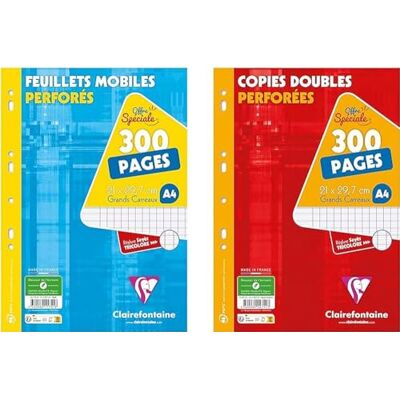 Clairefontaine 11791AMZC set med 2 perforerade kopiefodral: 500 sidor mobila ark + 500 dubbla kopierade sidor A4 21 x 29,7 cm stora plattor vitt papper 90 g Clairefontaine 11791AMZC set med 2 perforerade kopiefodral: 500 sidor mobila ark + 500 dubbla kopierade sidor A4 21 x 29,7 cm stora plattor vitt papper 90 g
