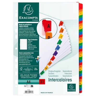 Exacompta Ref. 1131E Kartong med 10 fack i vitt kort 160 g/m2 FSC® med 31 digitala tryckta flikar från 1 till 31 färg utskrivbar indexeringssida för A4-format dim 22,5 x 29,7 cm Exacompta Ref. 1131E Kartong med 10 fack i vitt kort 160 g/m2 FSC® med 31 digitala tryckta flikar från 1 till 31 färg utskrivbar indexeringssida för A4-format dim 22,5 x 29,7 cm