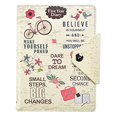 ARPAN Fem 5 års dagboksarrangör – okomplicerad dagbok – tryckknappstängning – A5-skrivpapper – konstläder inspirational slogan art cover från (creme) ARPAN Fem 5 års dagboksarrangör – okomplicerad dagbok – tryckknappstängning – A5-skrivpapper – konstläder inspirational slogan art cover från (creme)
