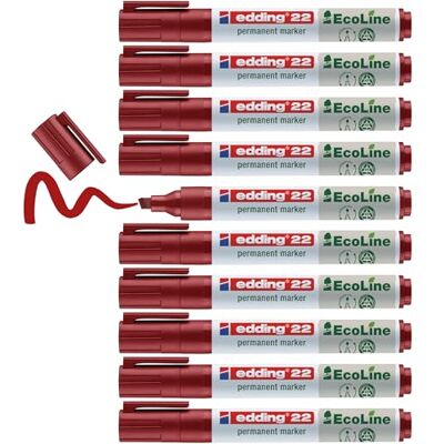 edding 22 Ecoline permanent marker – röd – låda med 10 – snedskuren spets 1-5 mm – vattenfast, snabbtorkande, fläckfria pennor – för kartong, plast, glas, trä, metall och tyg – går att fylla på edding 22 Ecoline permanent marker – röd – låda med 10 – snedskuren spets 1-5 mm – vattenfast, snabbtorkande, fläckfria pennor – för kartong, plast, glas, trä, metall och tyg – går att fylla på